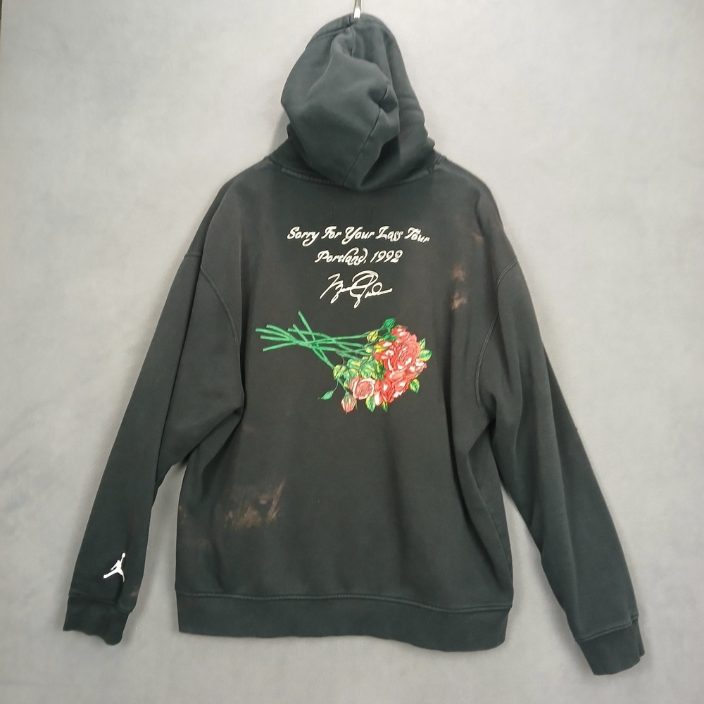 Air Jordan Mens Hoodie XL Black Cotton Lined Sorry For Your Loss Flower Warmth - Picture 2 of 12